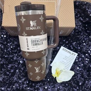 Stanley Brown Tumbler with silver Monogram Pattern